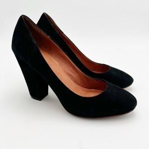 Madewell Frankie Pump Womens US 6.5 Black Suede Leather Chunky High Heel